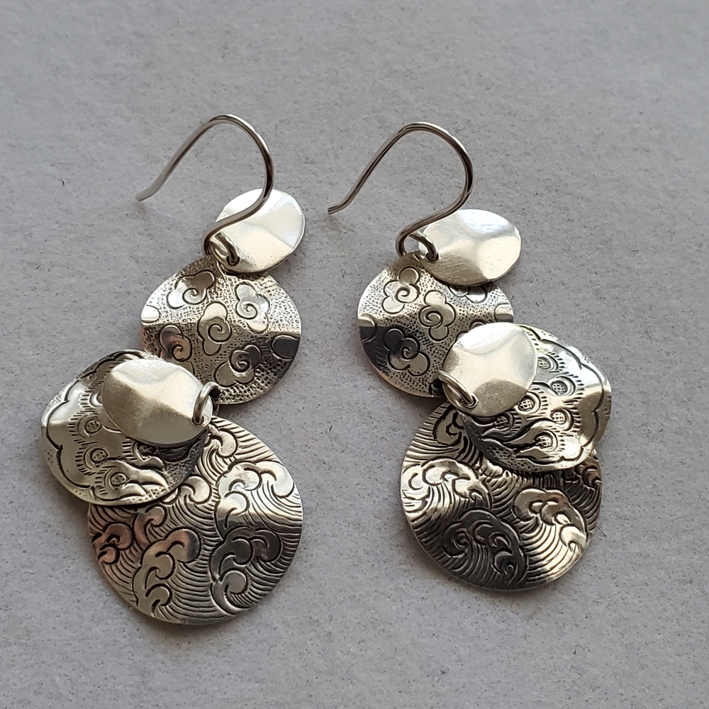 Silpada Sterling Dangle Textured Discs Earrings - Picture 3 of 15